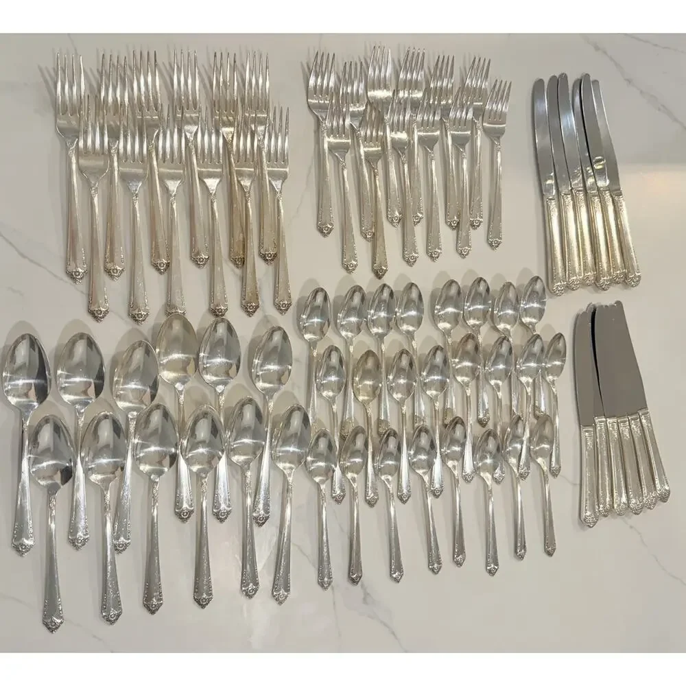 72pc International Silver Rogers Bros Silverplate 1950 Starlight Flatware Set 12